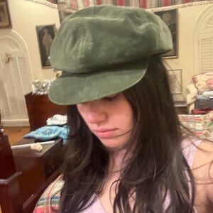 Vintage Khaki Green Corduroy Newsboy Hat